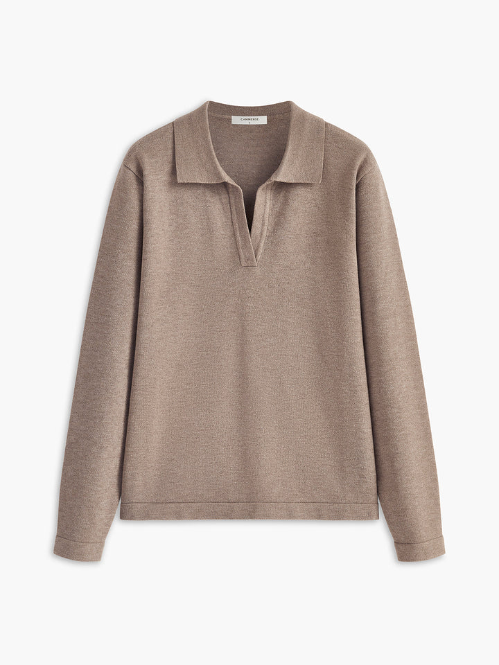 Elyra – Pull en maille fine à col polo en V