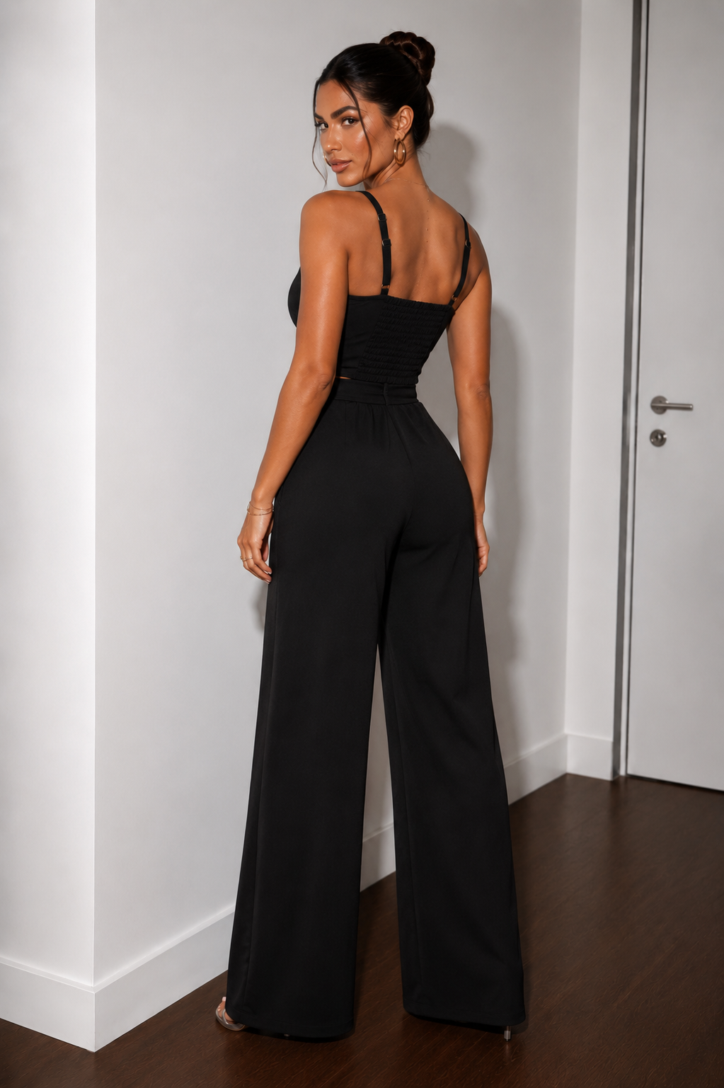 Alyra – drapé, ceinture à nouer, ensemble pantalon palazzo