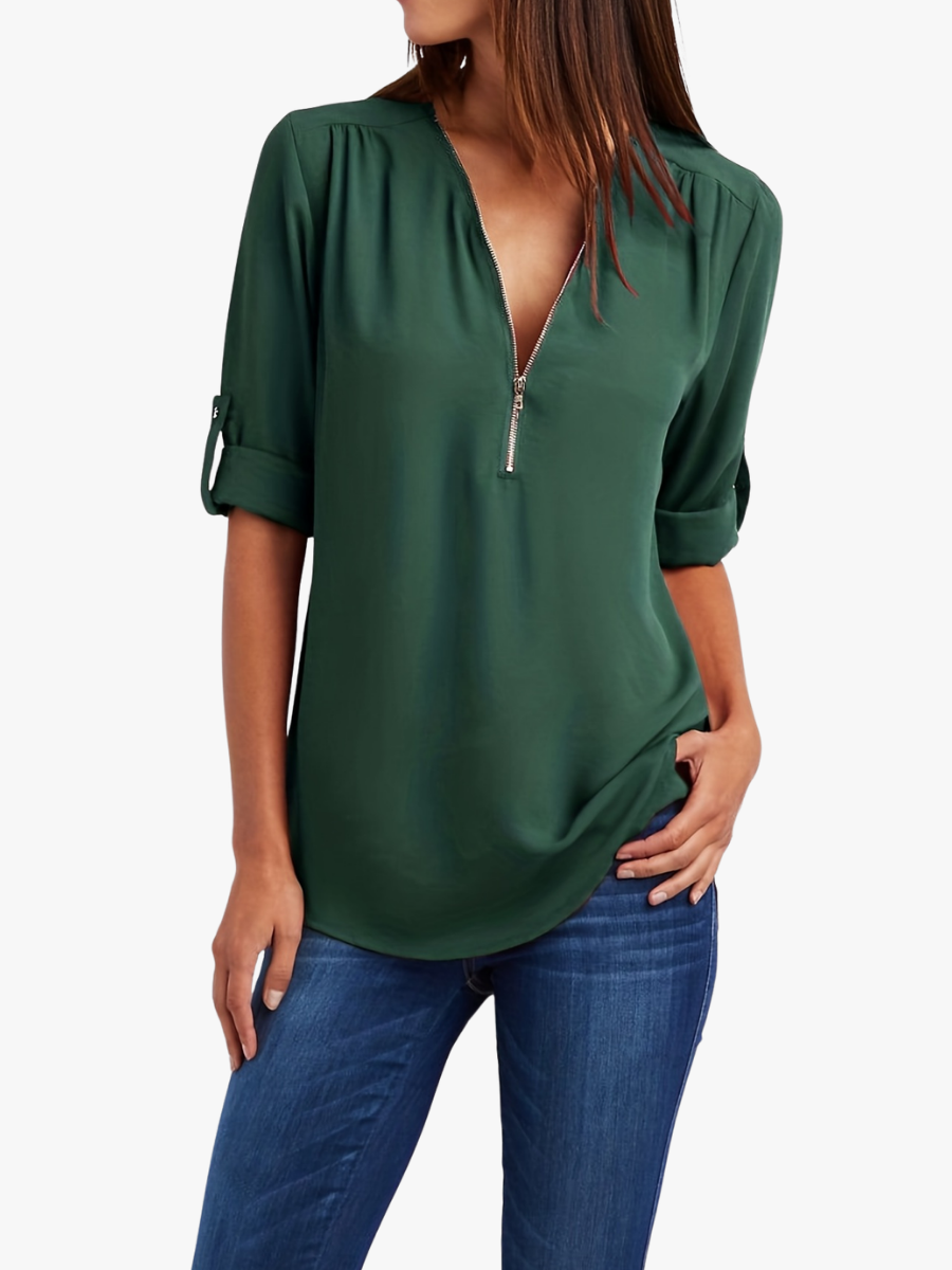 Nivara – Col V zippé en tissu tissé, blouse