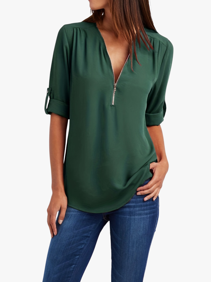 Nivara – Col V zippé en tissu tissé, blouse