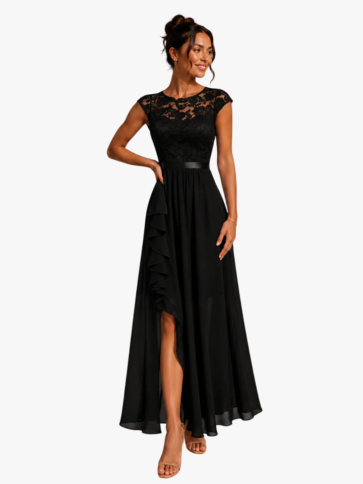 Verine – encolure transparente, robe maxi