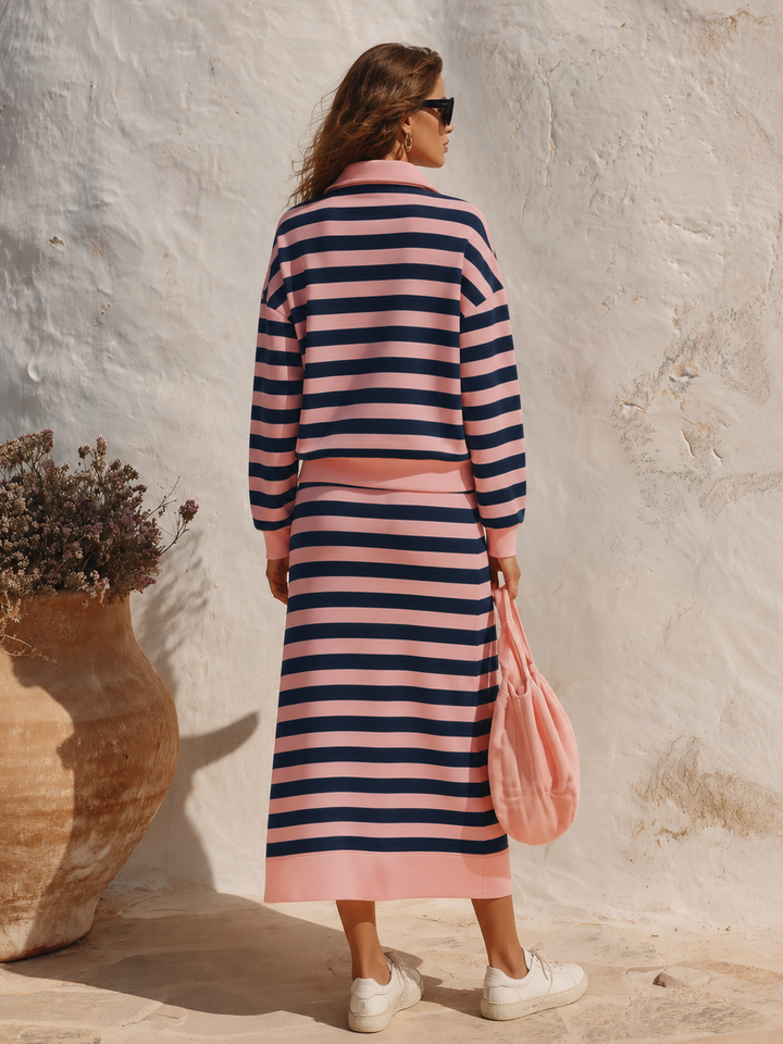 Kivara – Col montant à demi-zip en coton mélangé, ensemble jupe