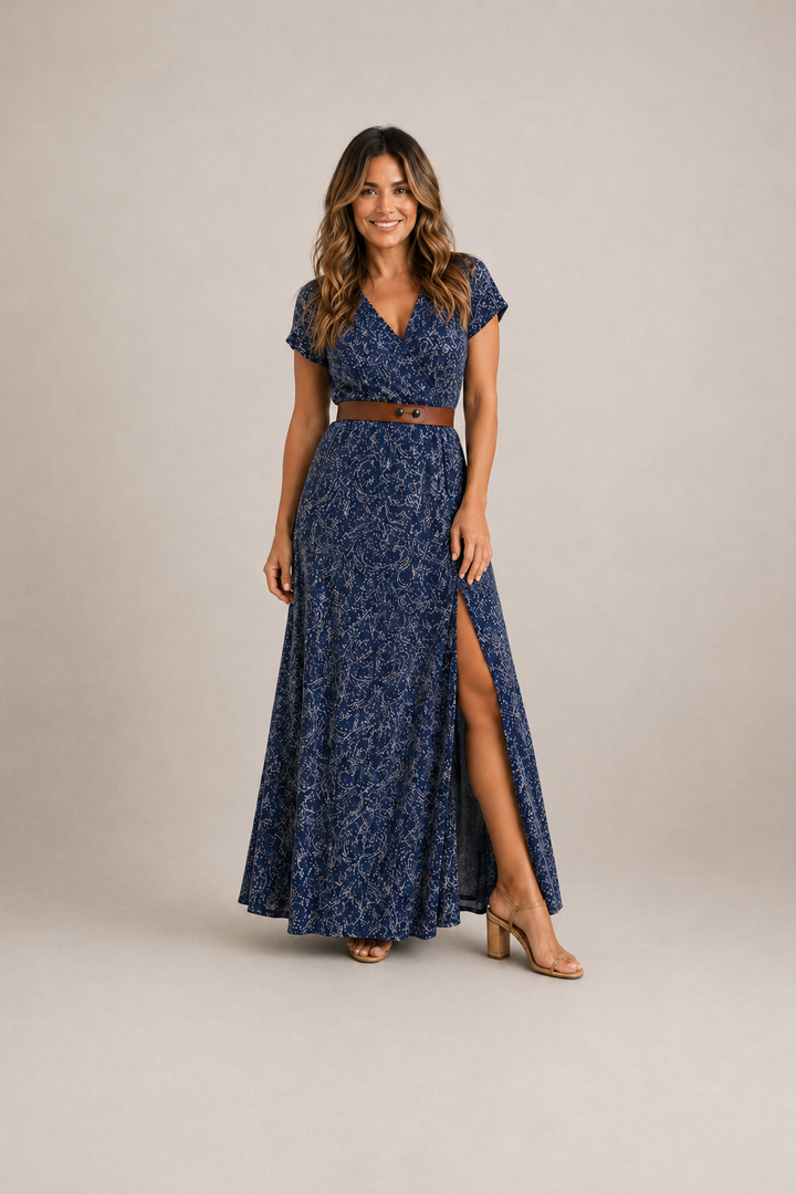 Nivara – Robe maxi imprimée à taille élastiquée