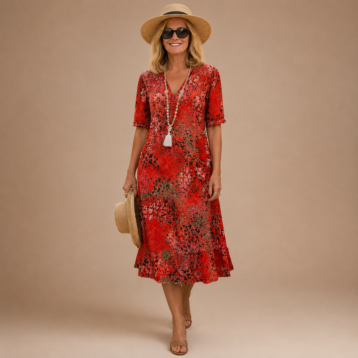 Virelle – robe midi à col V à motifs