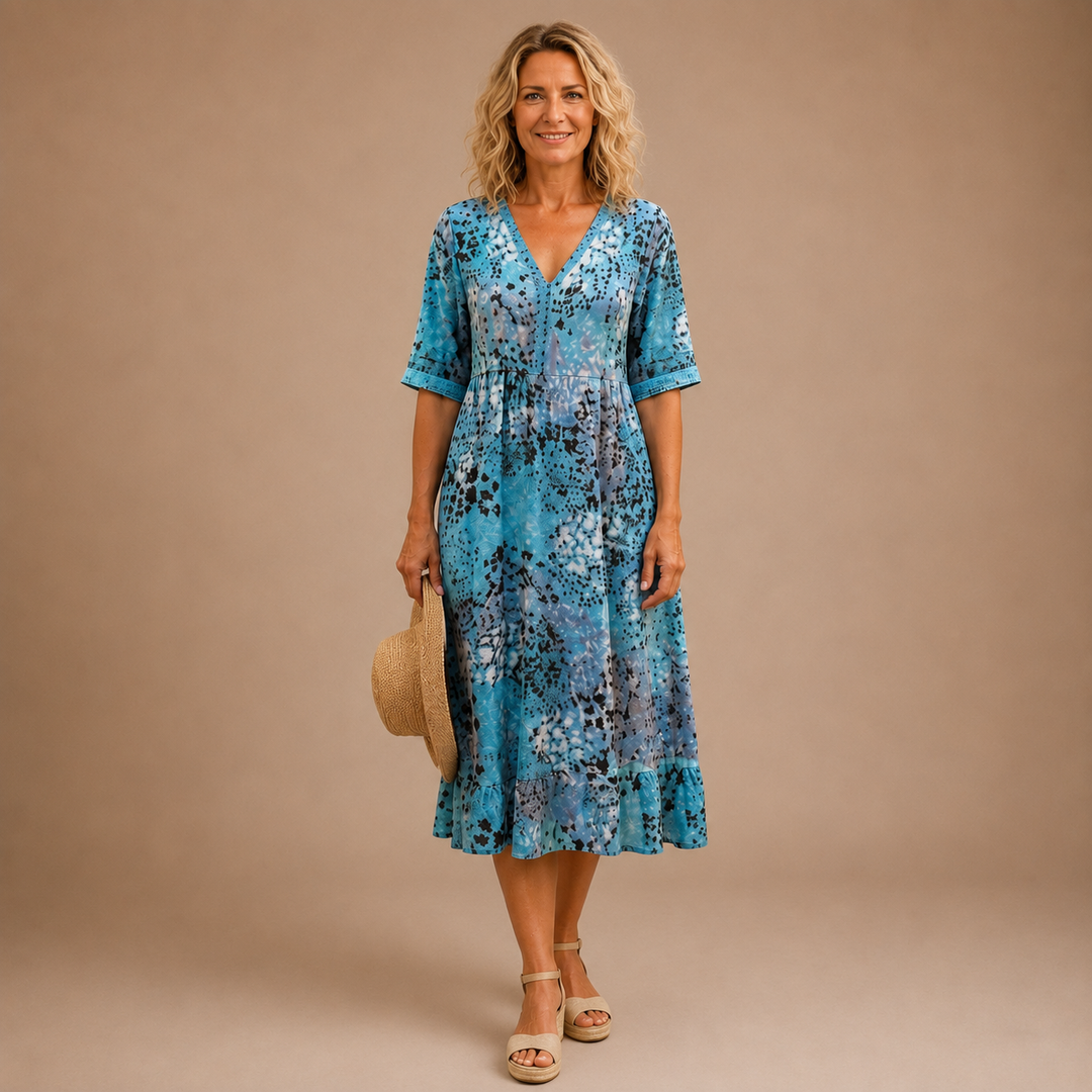 Virelle – robe midi à col V à motifs