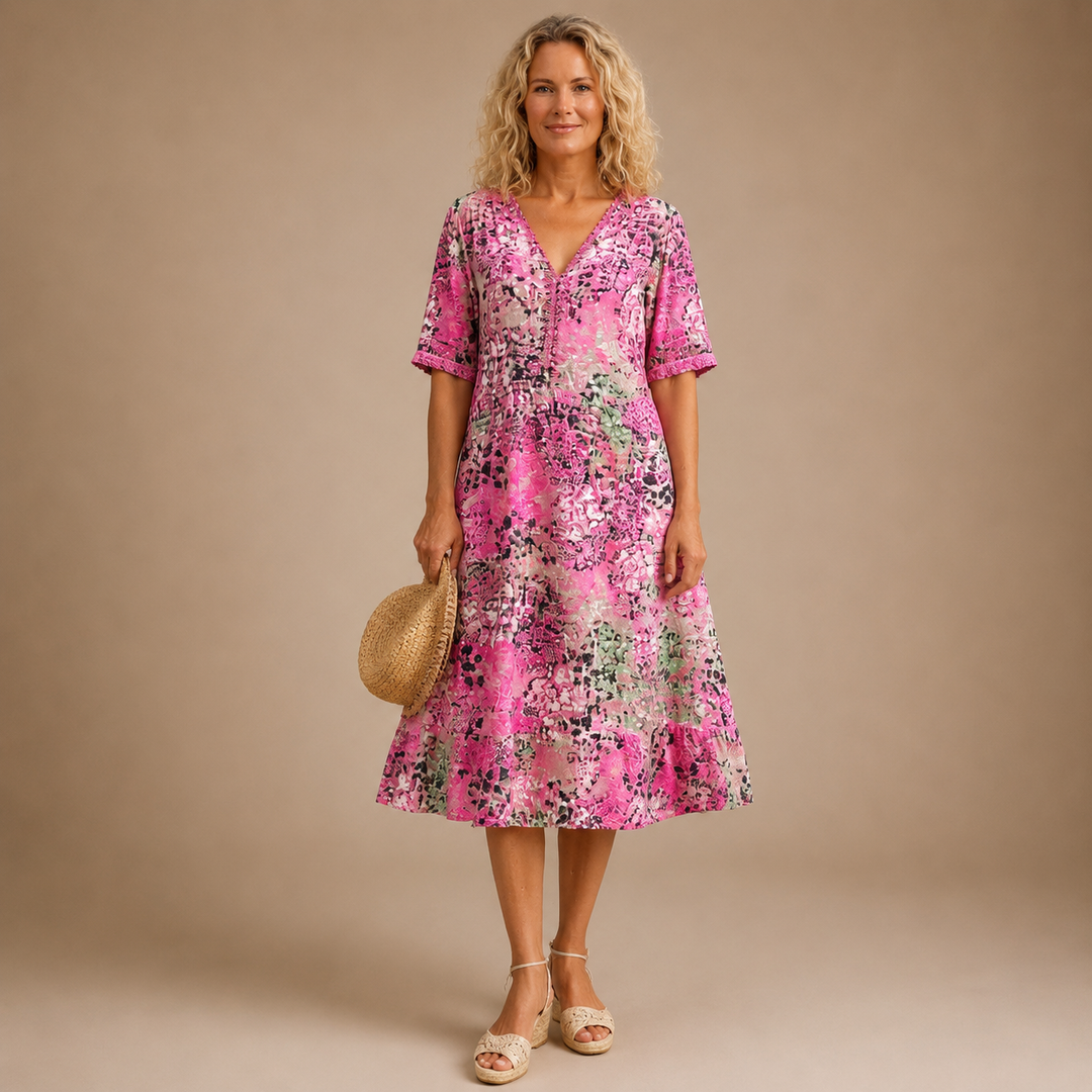 Virelle – robe midi à col V à motifs