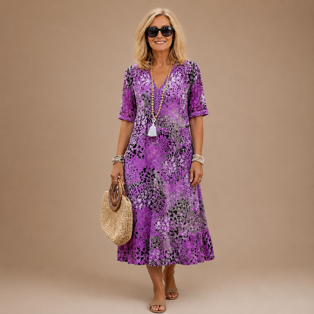 Virelle – robe midi à col V à motifs