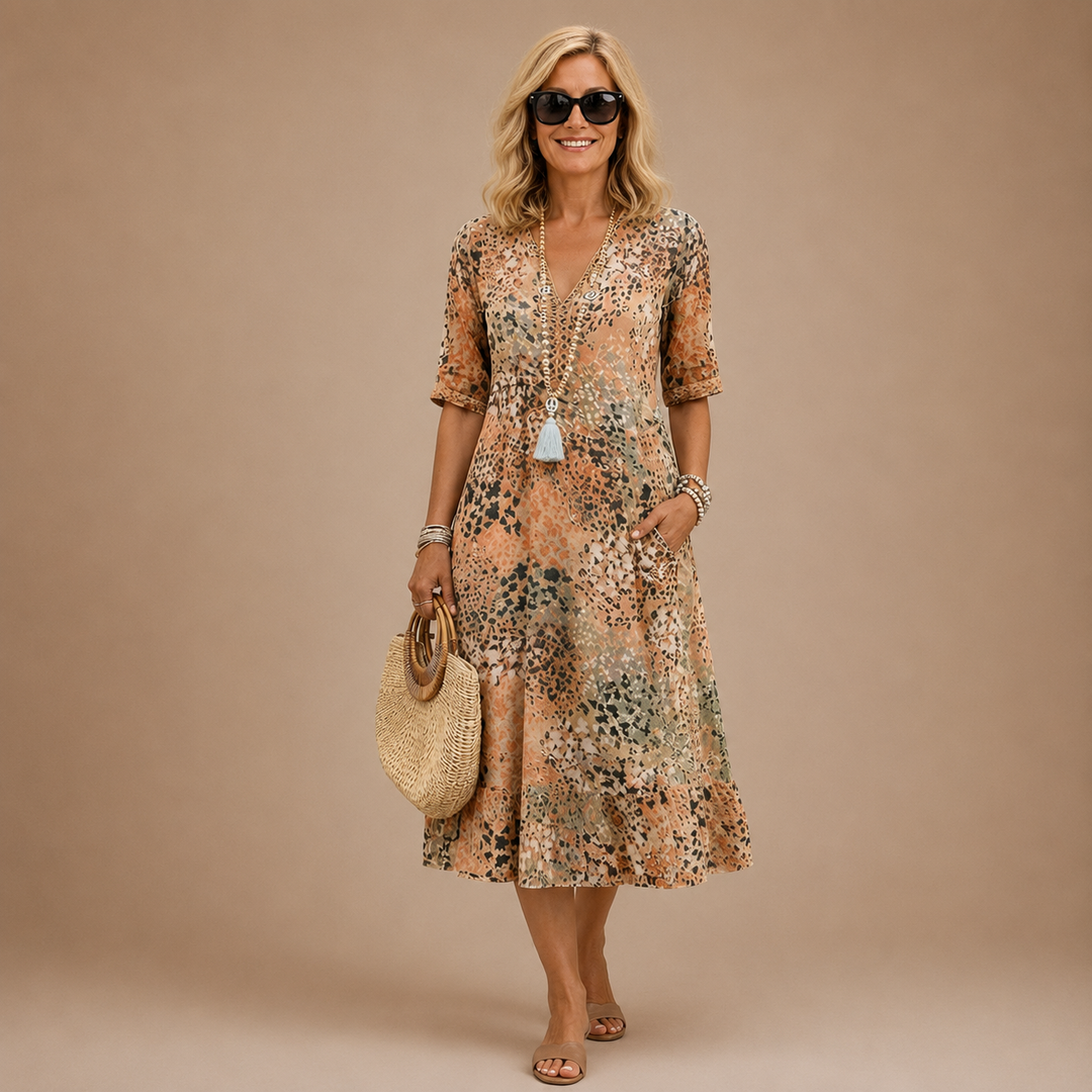 Virelle – robe midi à col V à motifs