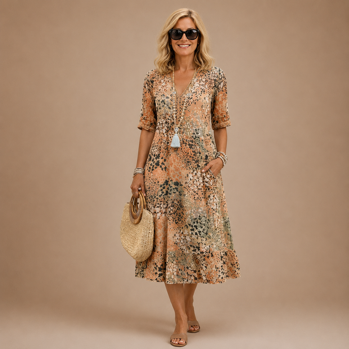 Virelle – robe midi à col V à motifs