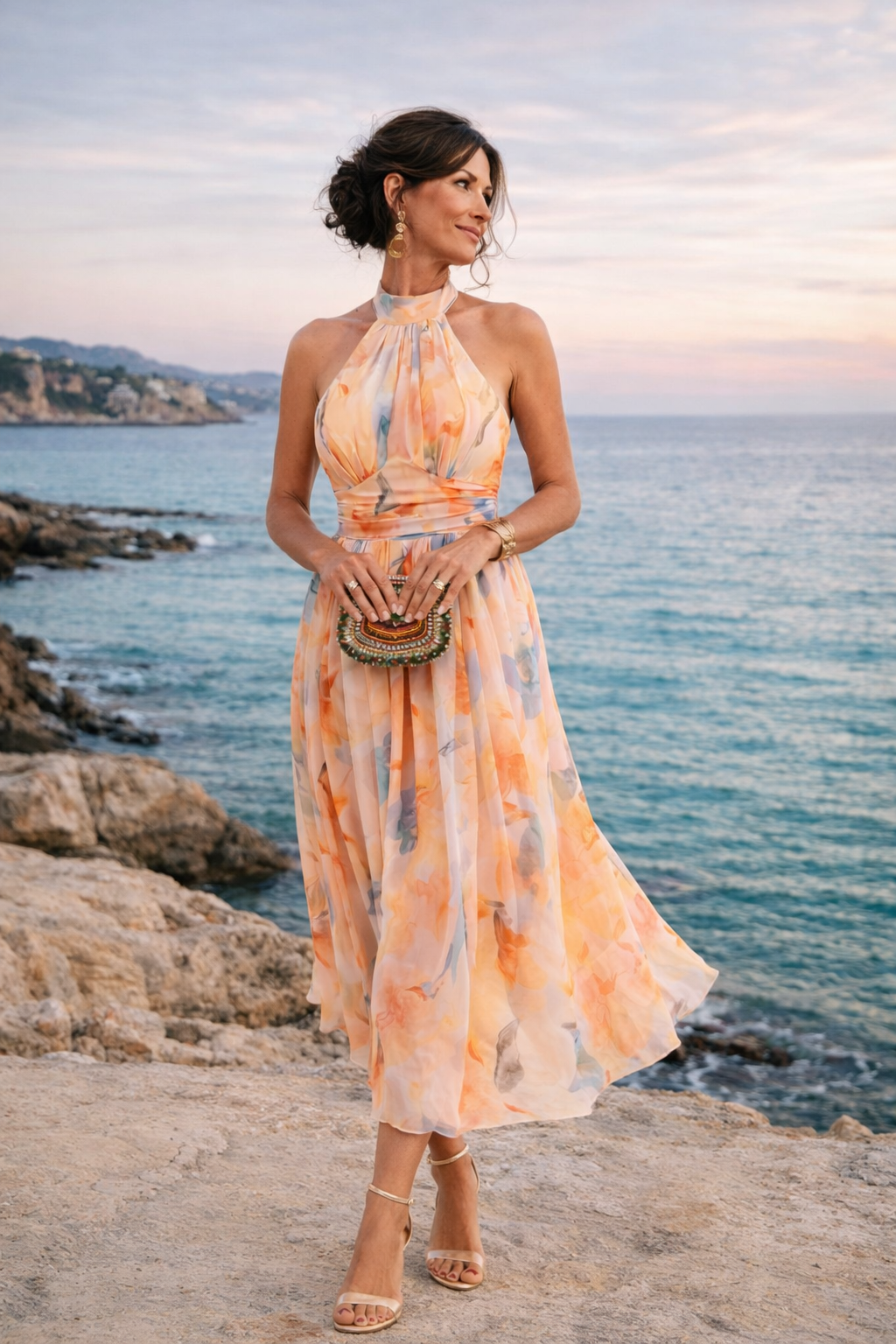 Vionne – Robe sans bretelles à imprimé aquarelle
