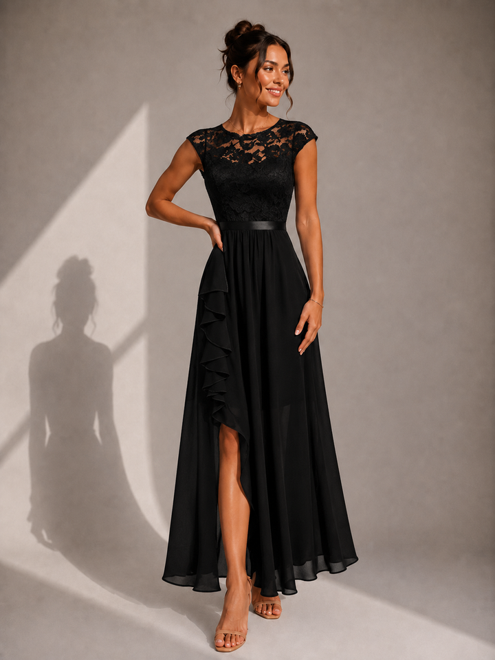 Verine – encolure transparente, robe maxi