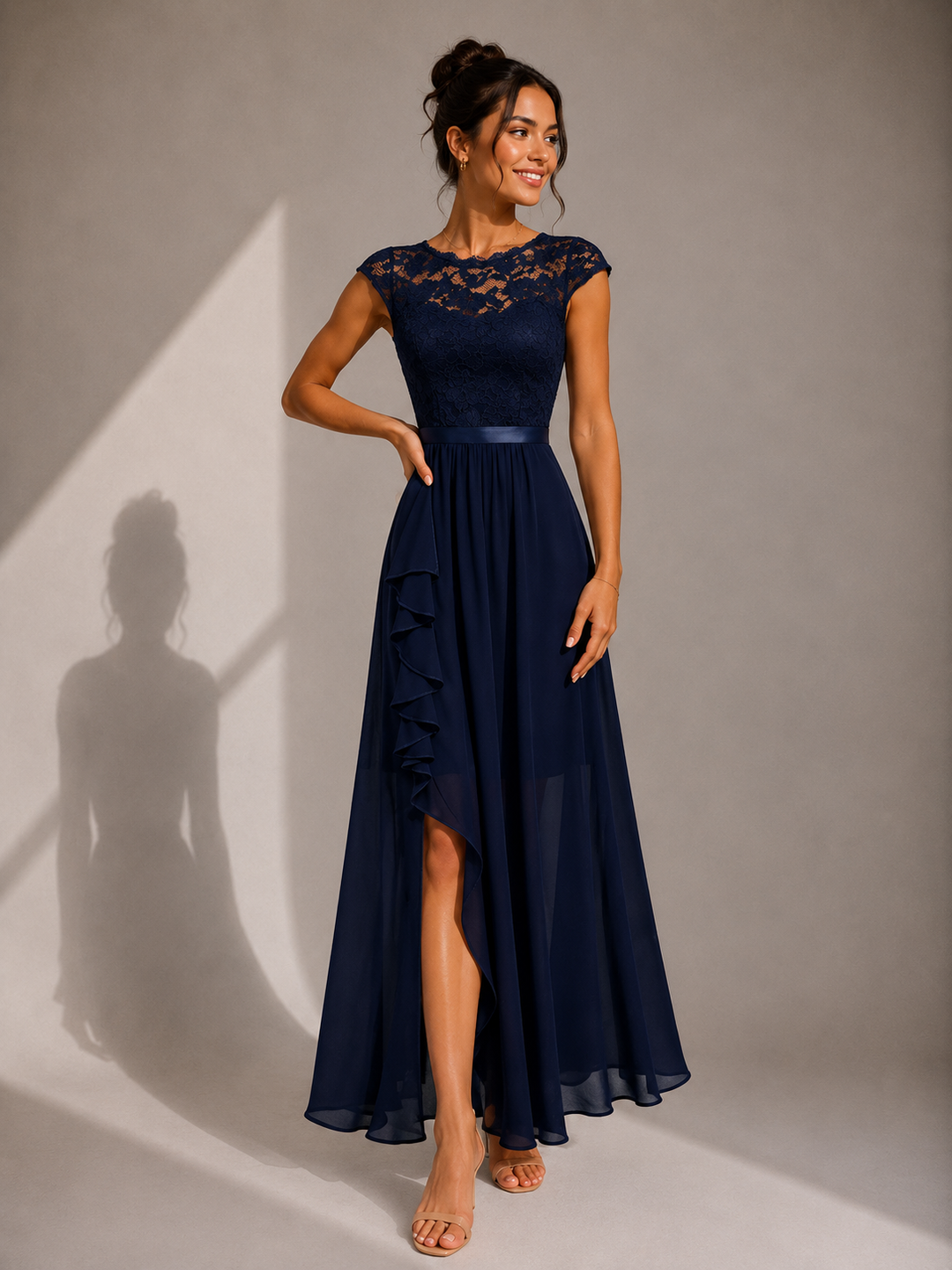 Verine – encolure transparente, robe maxi