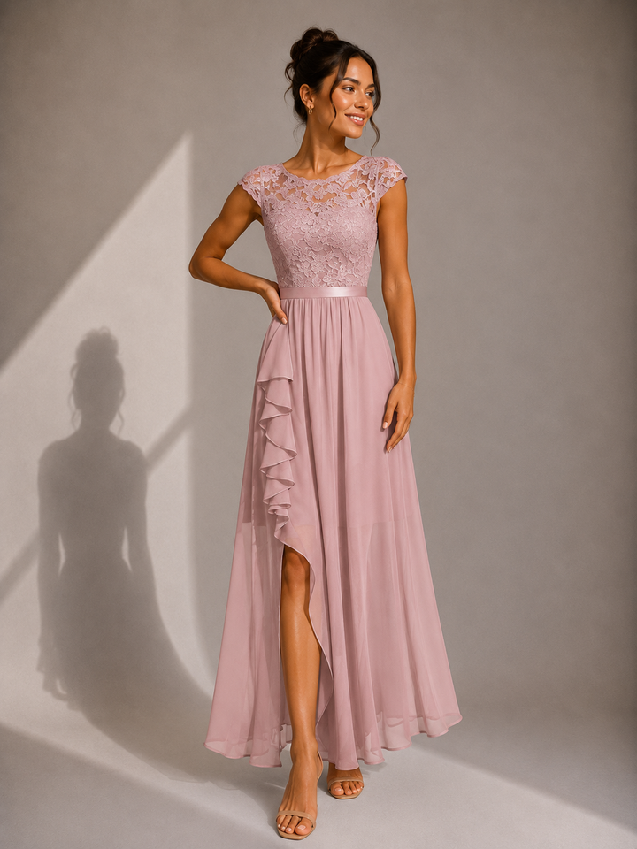 Verine – encolure transparente, robe maxi