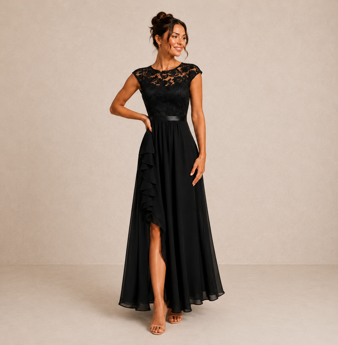 Verine – encolure transparente, robe maxi