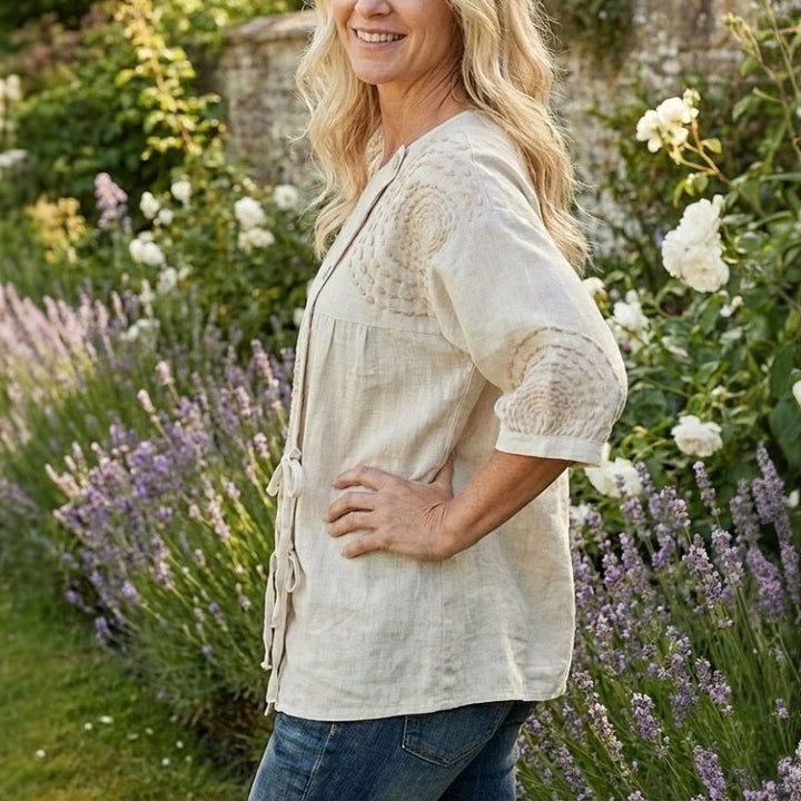 Rilena – Blouse à lacets en mélange de coton