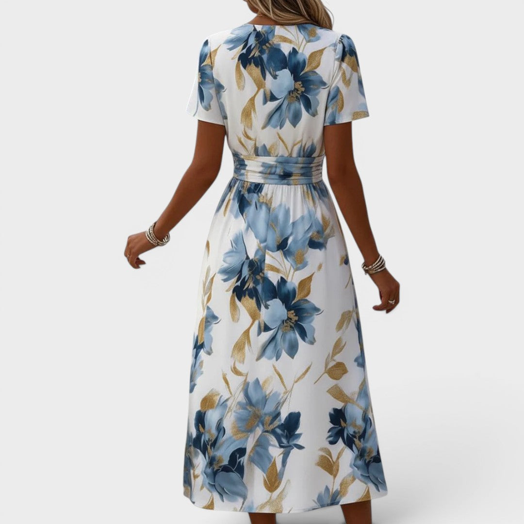 Evadra – Robe midi à imprimé métallisé avec nœud à la taille