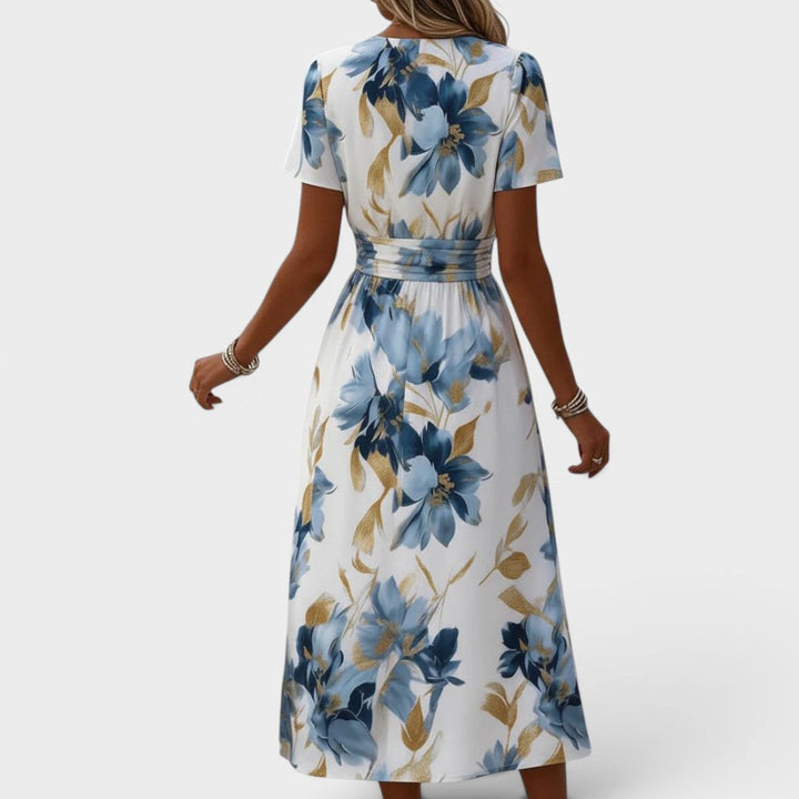 Evadra – Robe midi à imprimé métallisé avec nœud à la taille