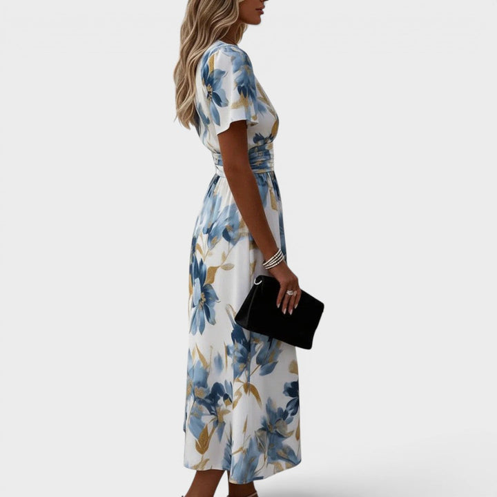 Evadra – Robe midi à imprimé métallisé avec nœud à la taille