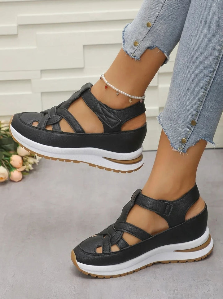 Orlise – fermeture Velcro, semelle en caoutchouc, sandales à talon compensé