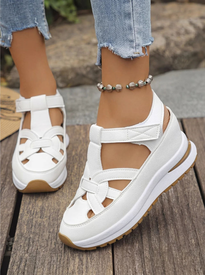 Orlise – fermeture Velcro, semelle en caoutchouc, sandales à talon compensé