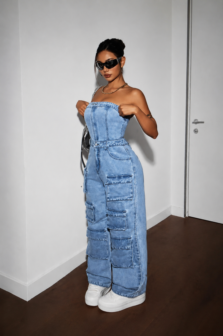 Elyra – Combinaison sans bretelles en denim