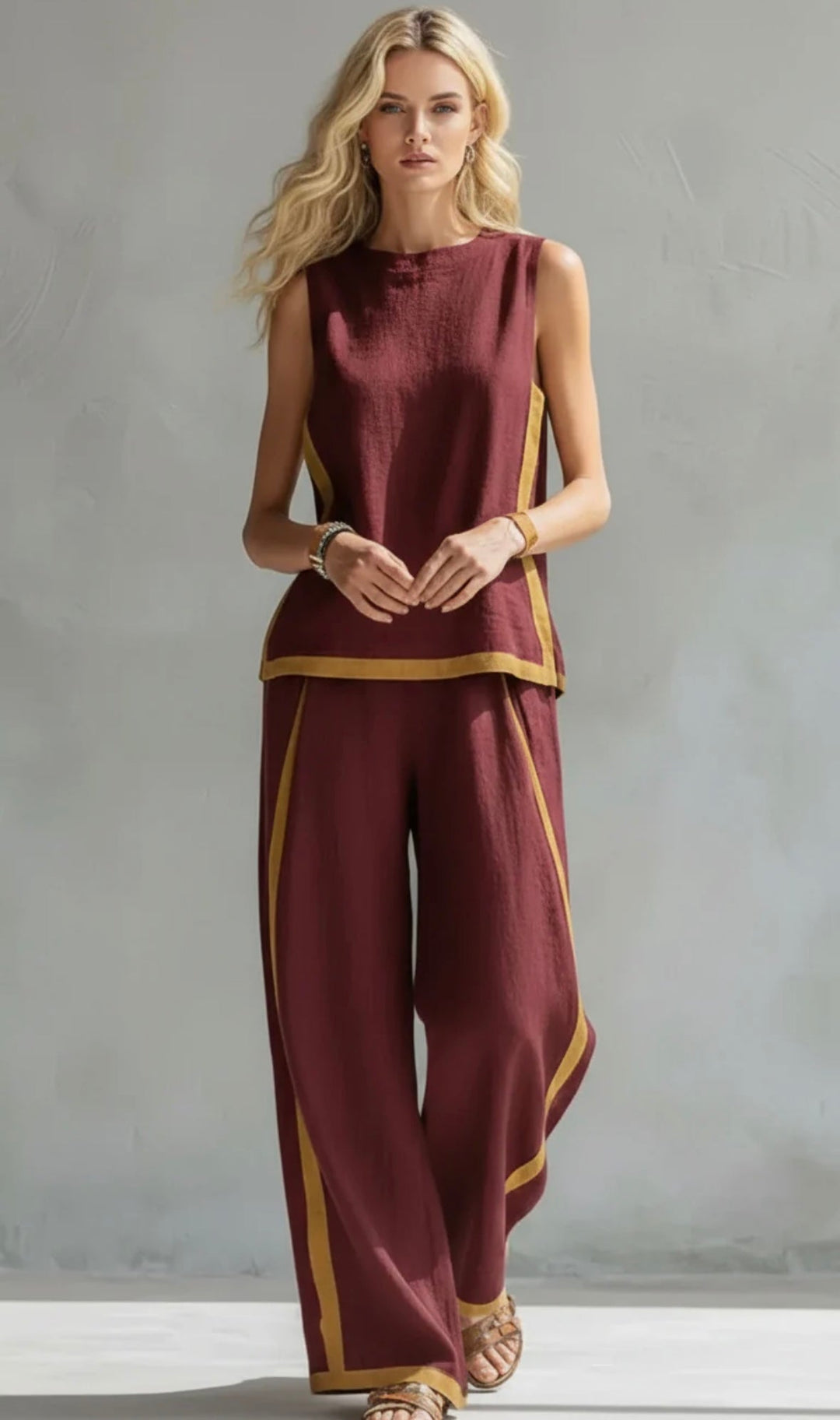 Arenia – à bordures contrastées, en lin-coton, ensemble veste et pantalon