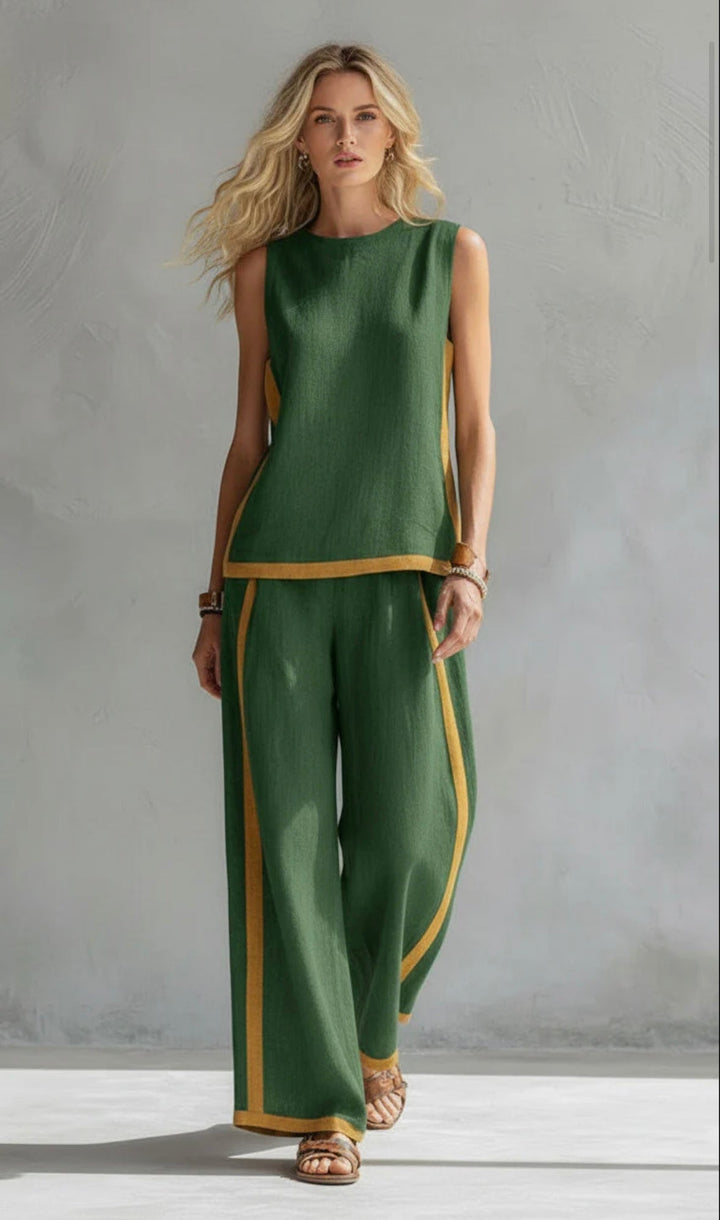 Arenia – à bordures contrastées, en lin-coton, ensemble veste et pantalon