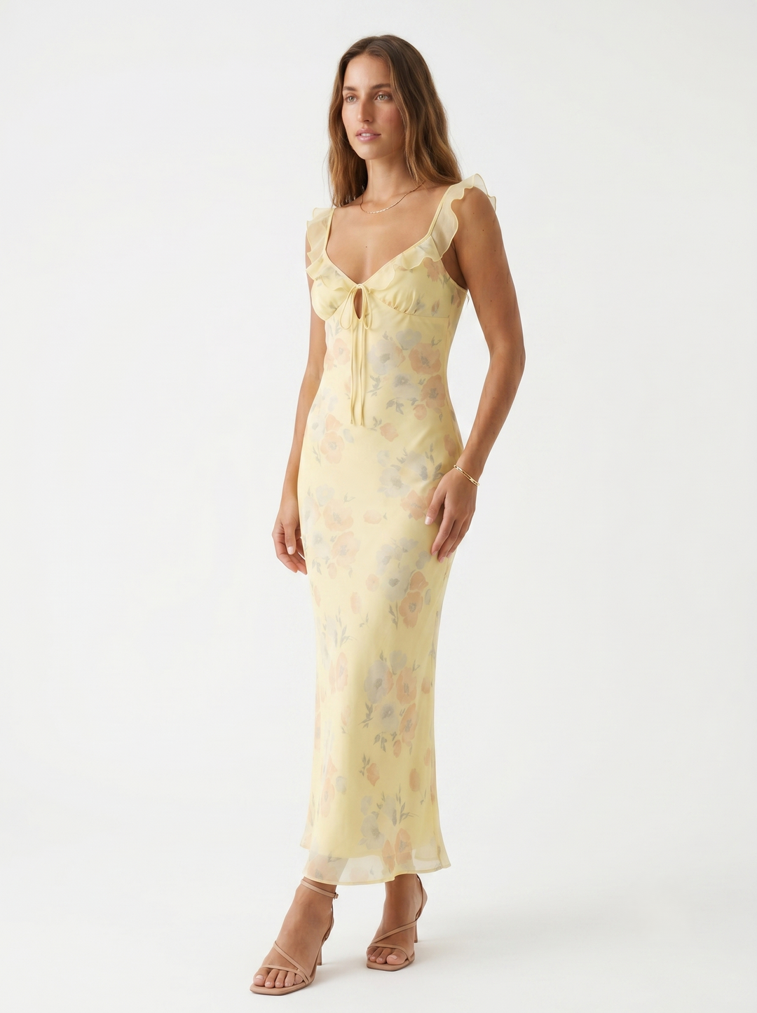 Relana – robe à imprimé floral avec volants et décolleté en V