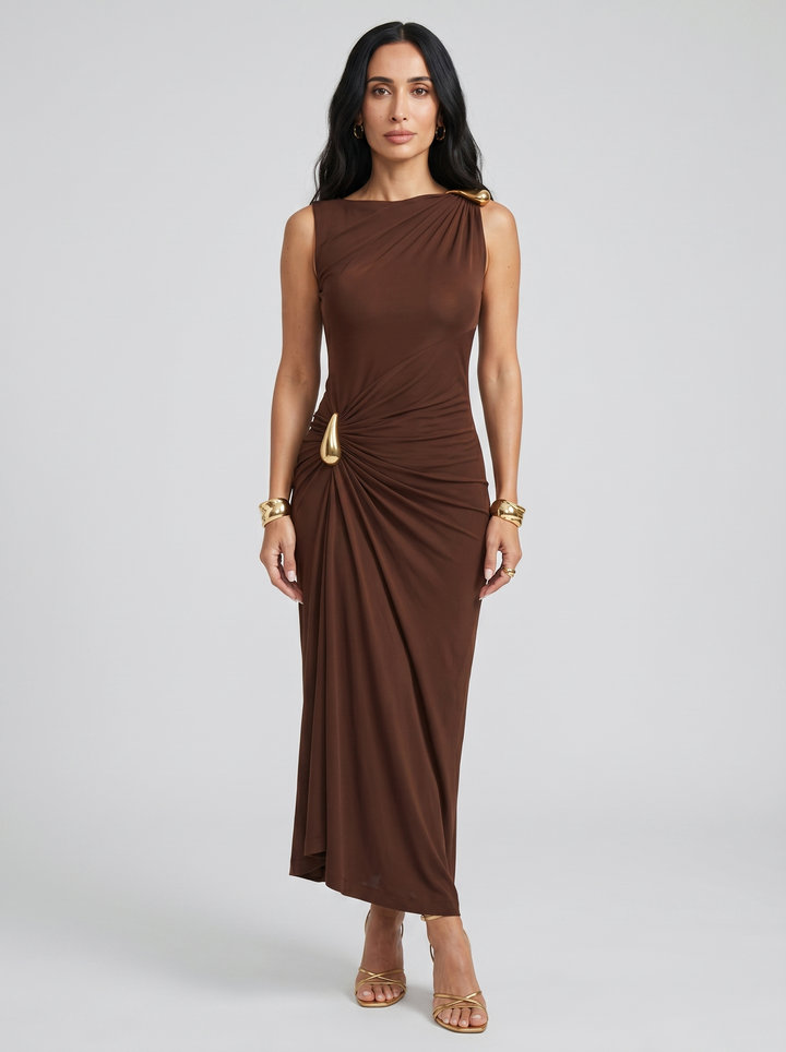 Mireva – Robe en tissu technique froncée aux hanches