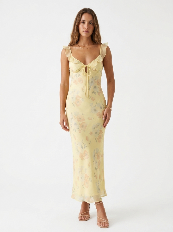 Relana – robe à imprimé floral avec volants et décolleté en V