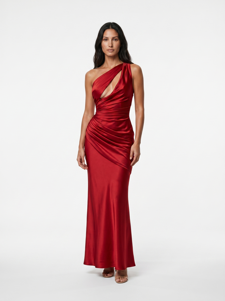 Vesira – robe en satin à encolure asymétrique