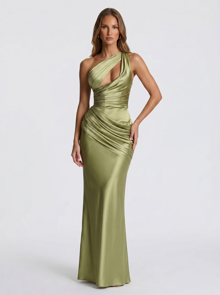 Vesira – robe en satin à encolure asymétrique