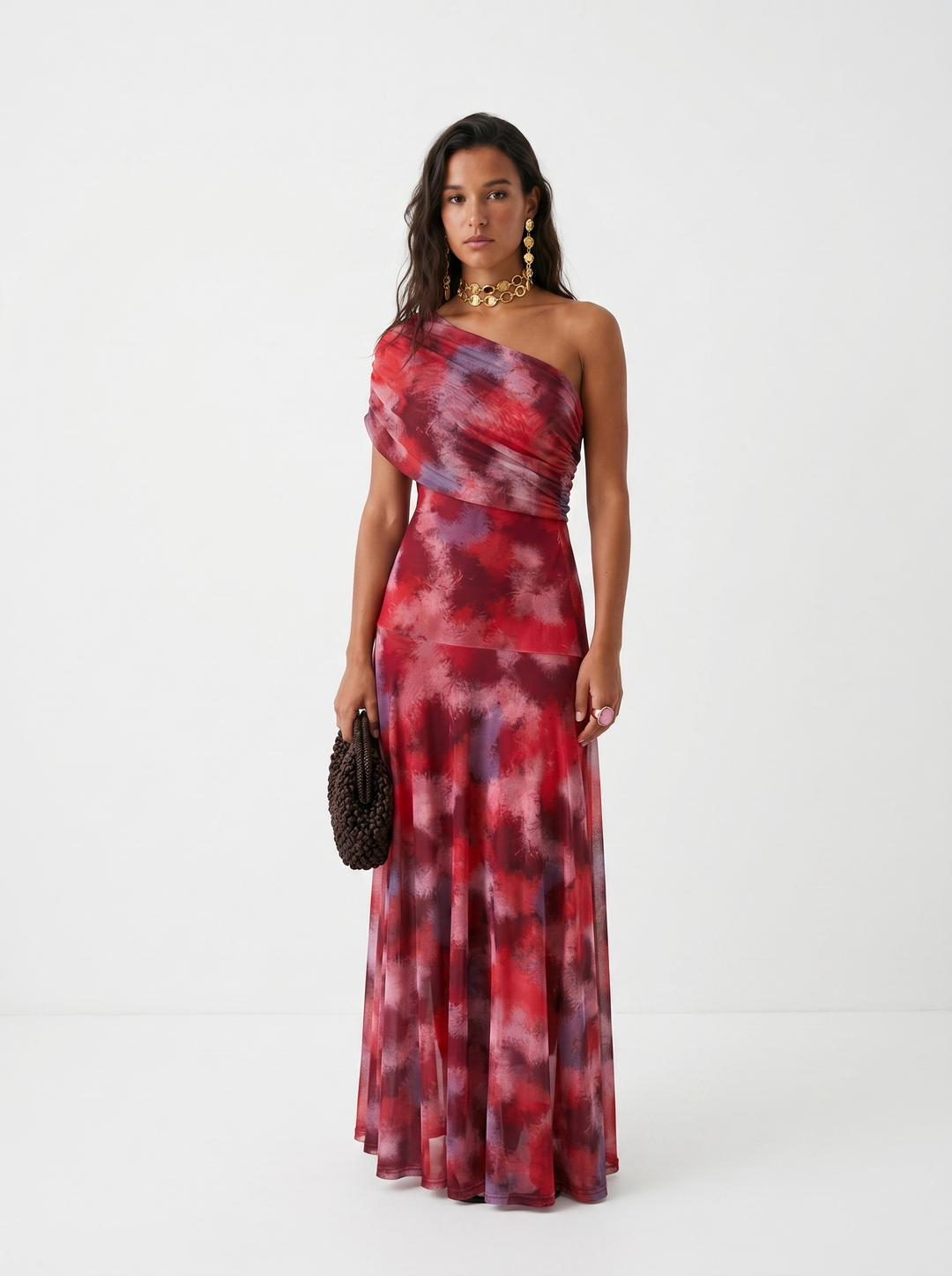 Virela – À épaules dénudées et coupe portefeuille, en microfibre, robe maxi