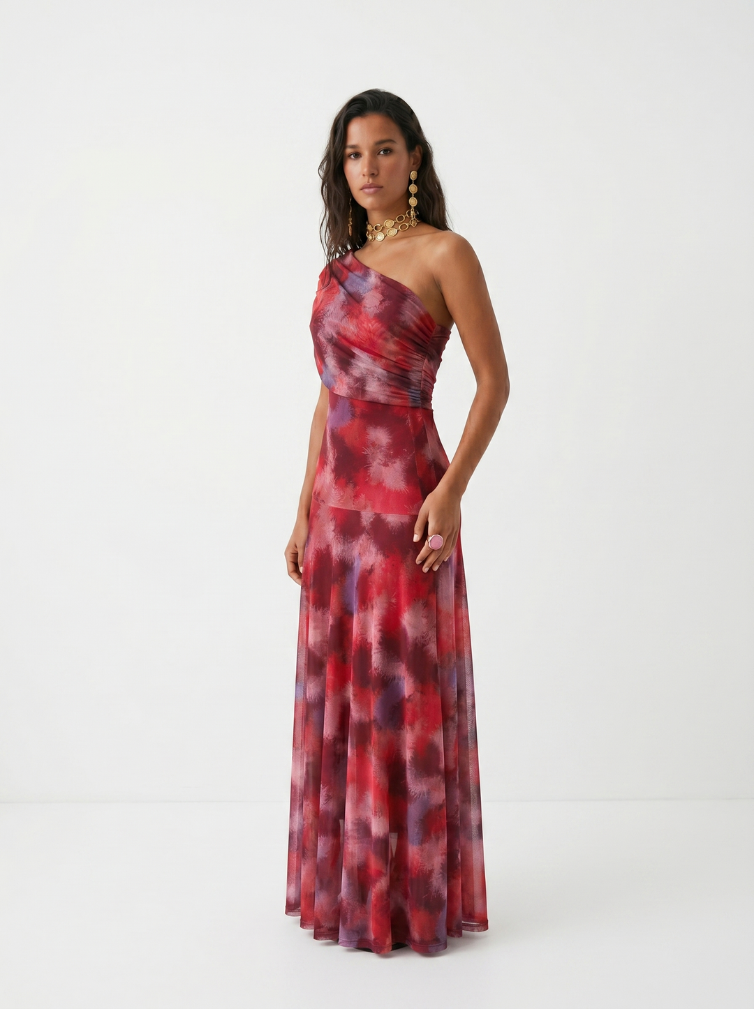 Virela – À épaules dénudées et coupe portefeuille, en microfibre, robe maxi