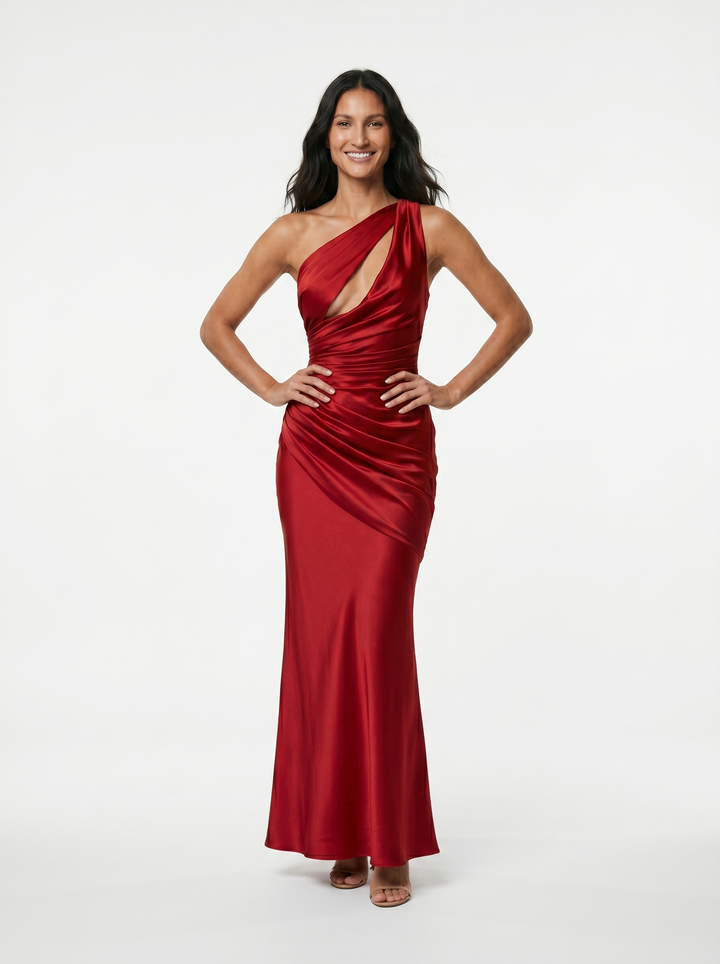Vesira – robe en satin à encolure asymétrique
