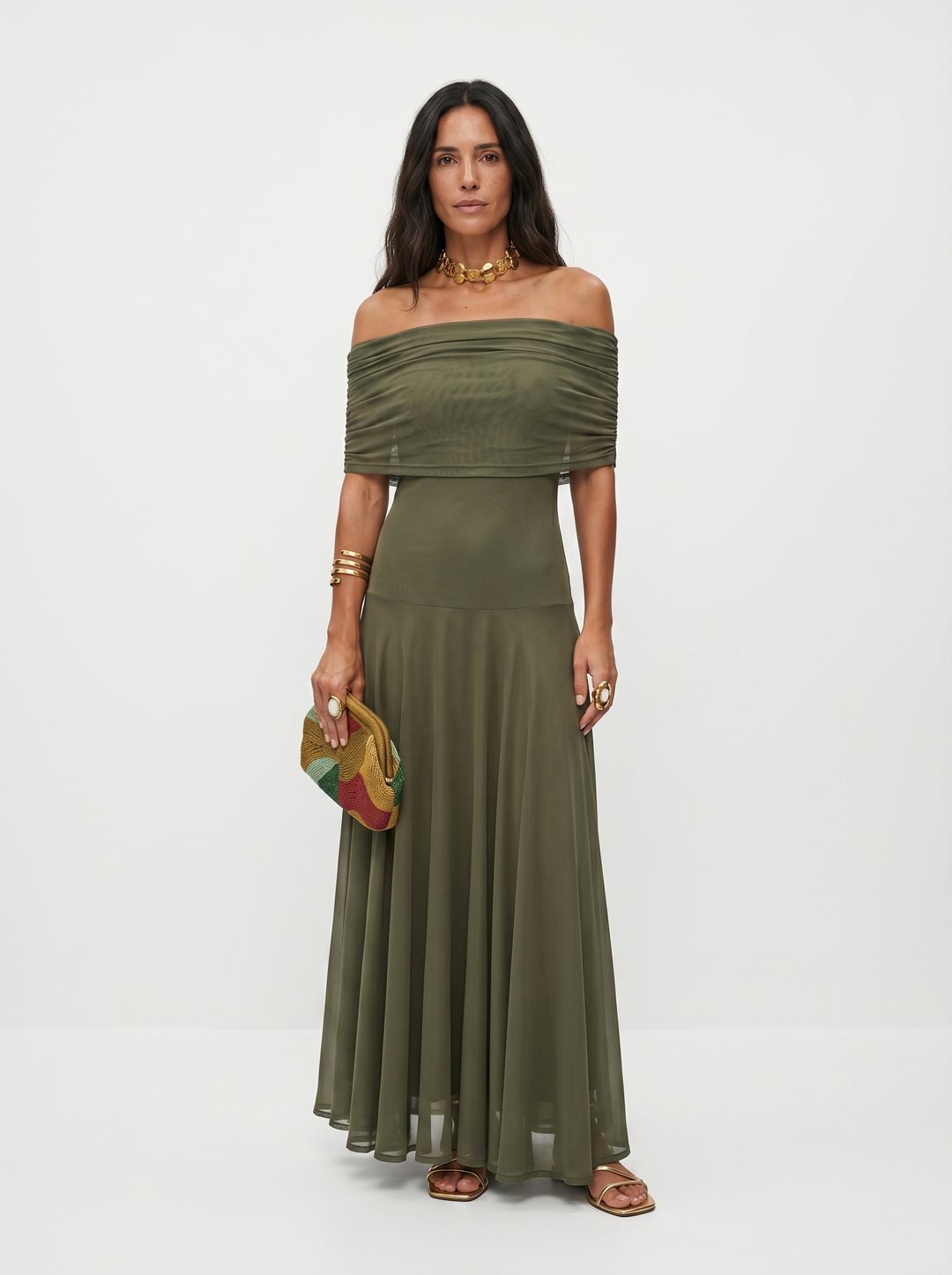 Virela – À épaules dénudées et coupe portefeuille, en microfibre, robe maxi