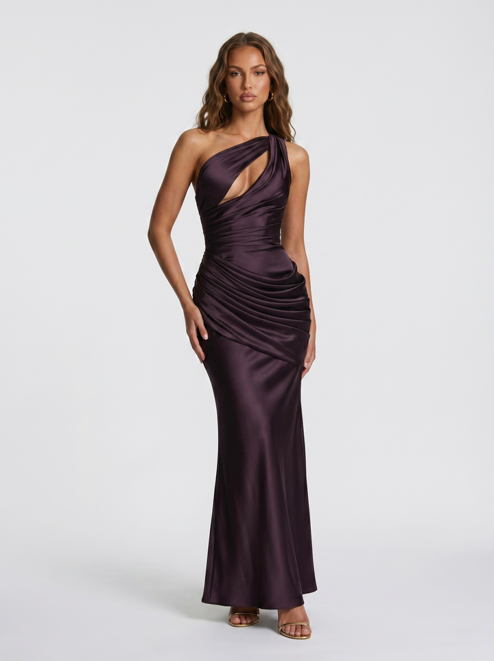Vesira – robe en satin à encolure asymétrique