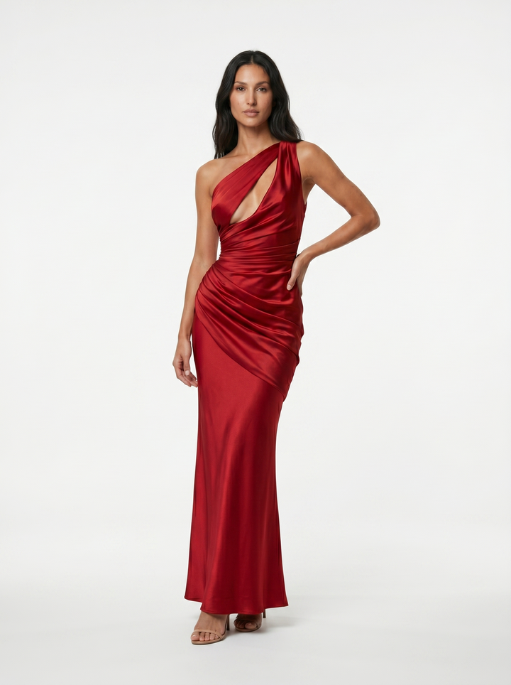 Vesira – robe en satin à encolure asymétrique