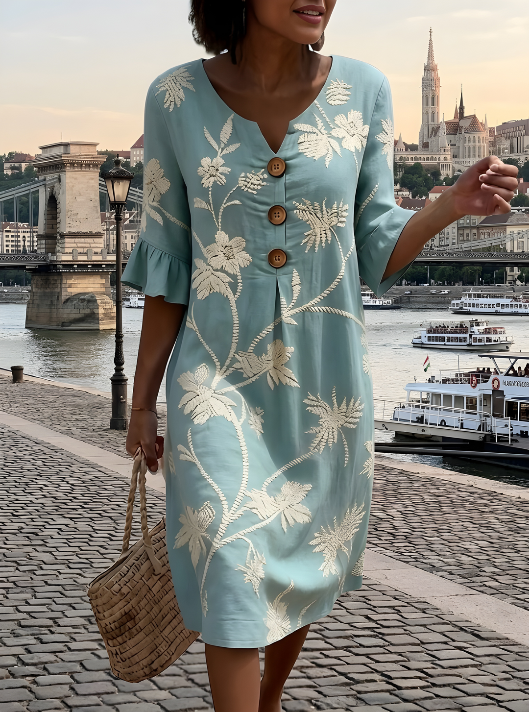 Nyvara – Robe boutonnée à motif floral