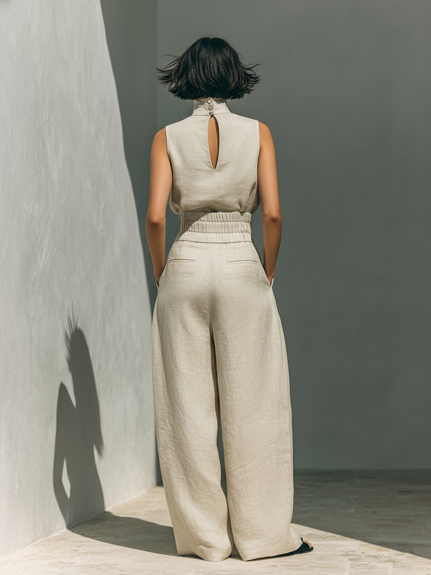 Kevara – Coupe ample en coton-lin, ensemble de pantalons