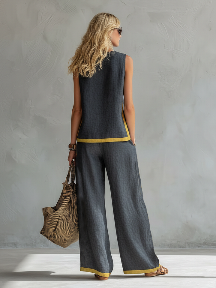 Arenia – à bordures contrastées, en lin-coton, ensemble veste et pantalon