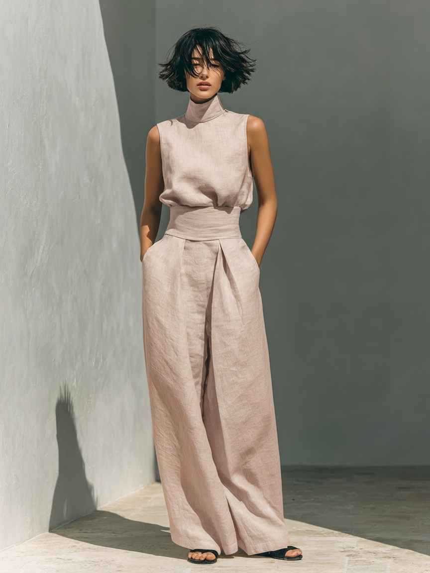 Kevara – Coupe ample en coton-lin, ensemble de pantalons