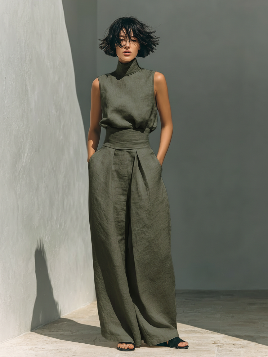 Kevara – Coupe ample en coton-lin, ensemble de pantalons