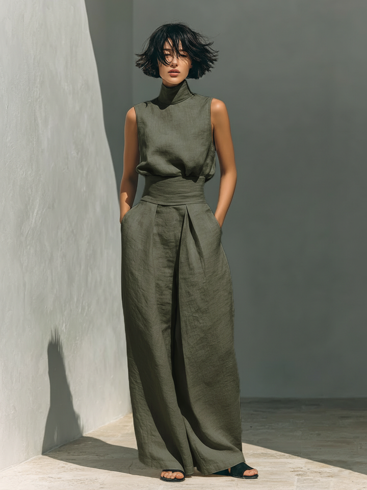 Kevara – Coupe ample en coton-lin, ensemble de pantalons
