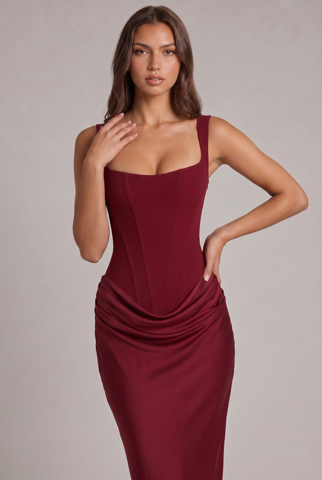 Nalise – Corsage structuré en lyocell, robe longue