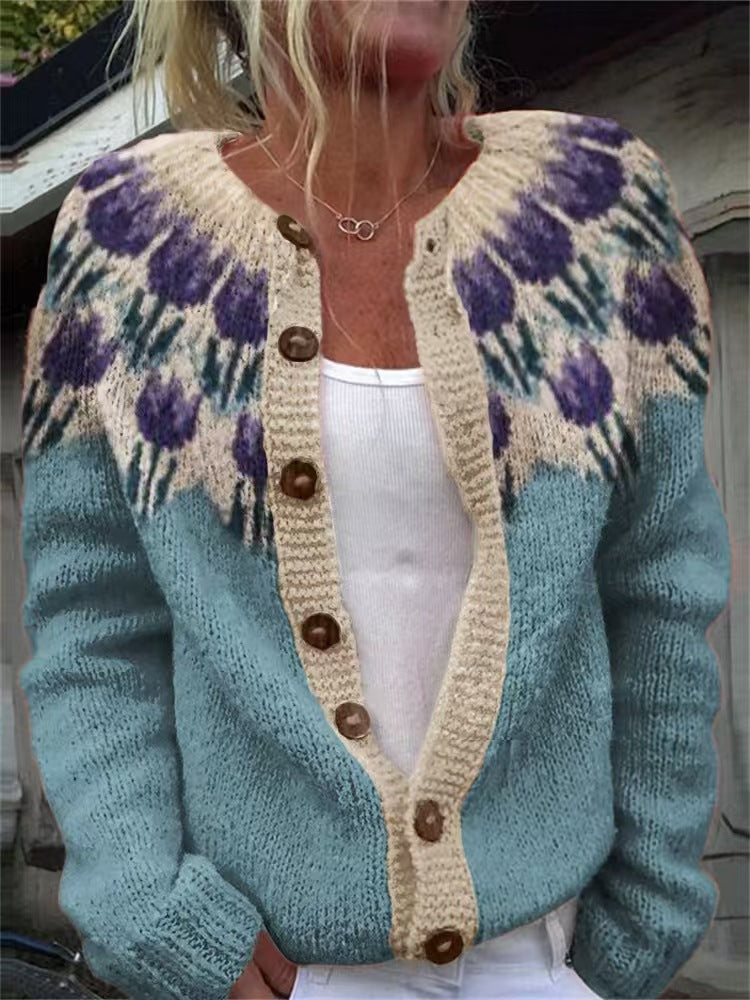 Velori – Cardigan en tricot à imprimé floral