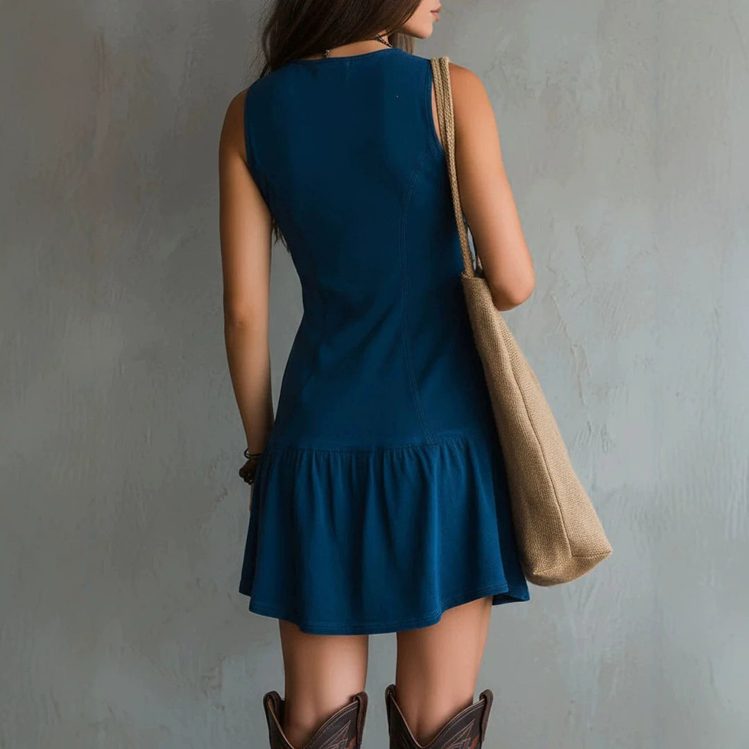 Avenna – robe mini en denim délavé à boutons sur le devant