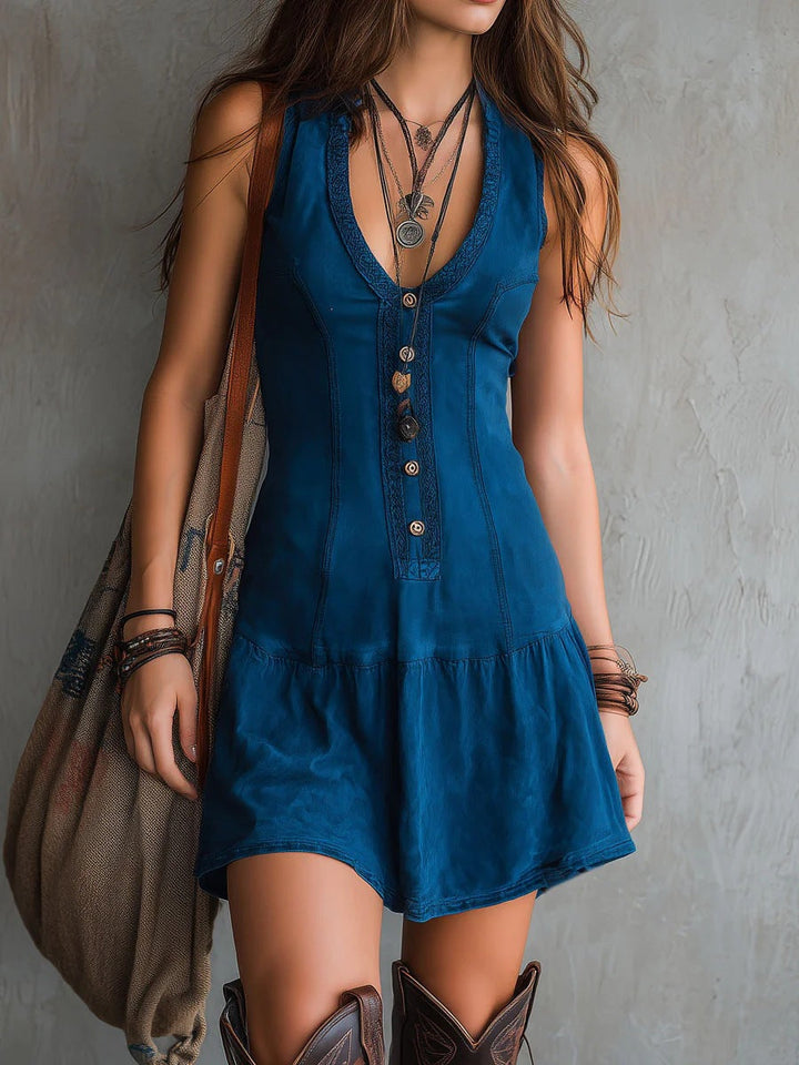 Avenna – robe mini en denim délavé à boutons sur le devant