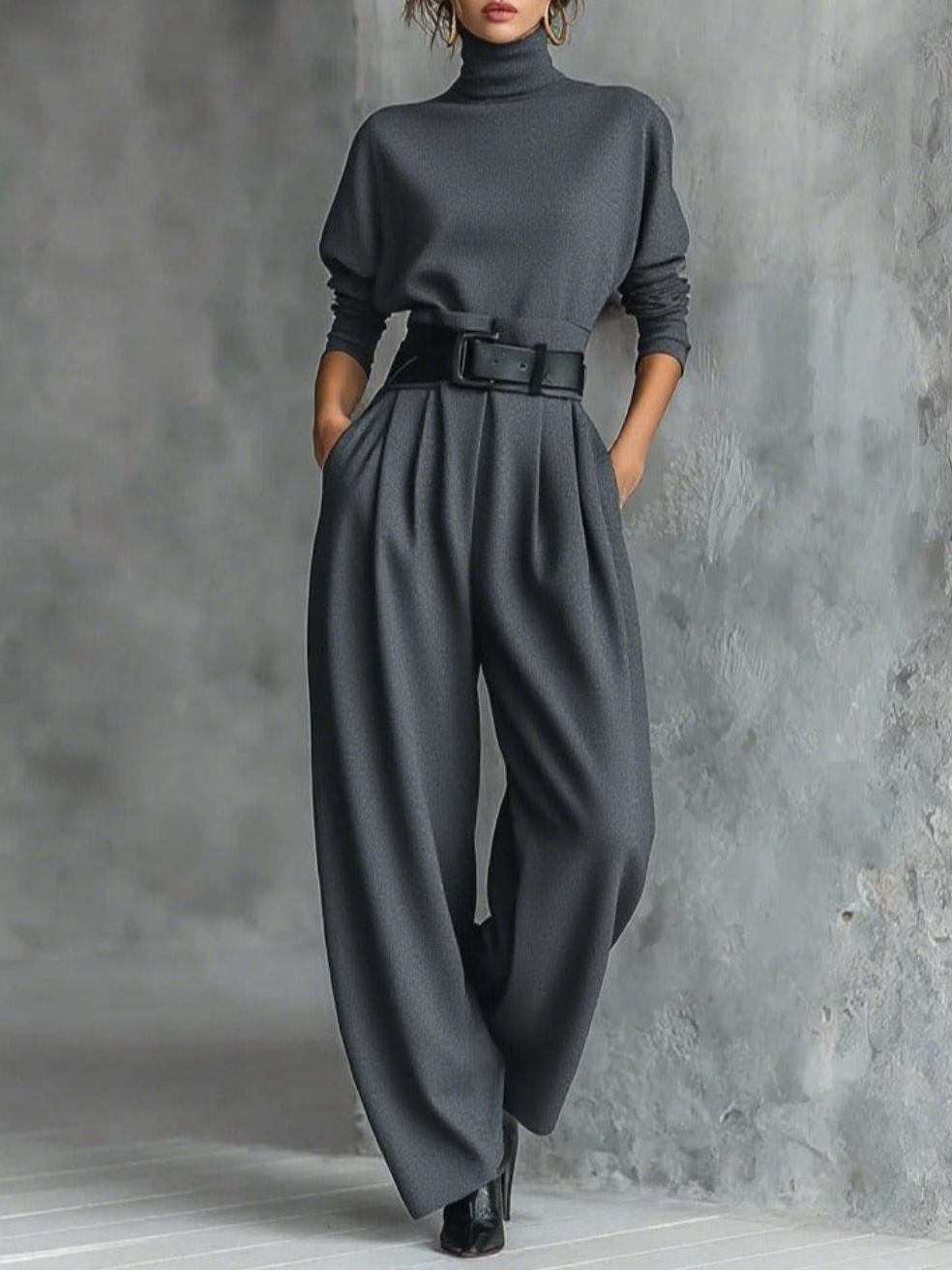 Avenya – Ensemble haut à col roulé ajusté et pantalon