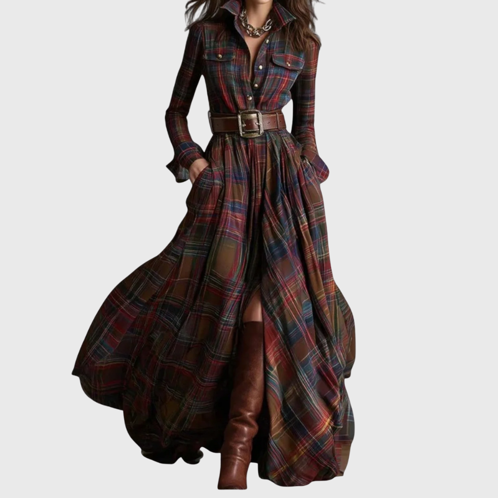 Noreli – Robe longue à carreaux ceinturée